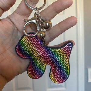 Rainbow Rhinestone Dog Keychain